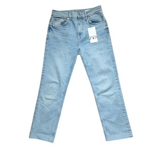 Zara NWT Light Blue Straight Leg Rolled Ankle Length Medium Rise Denim Jeans 6
